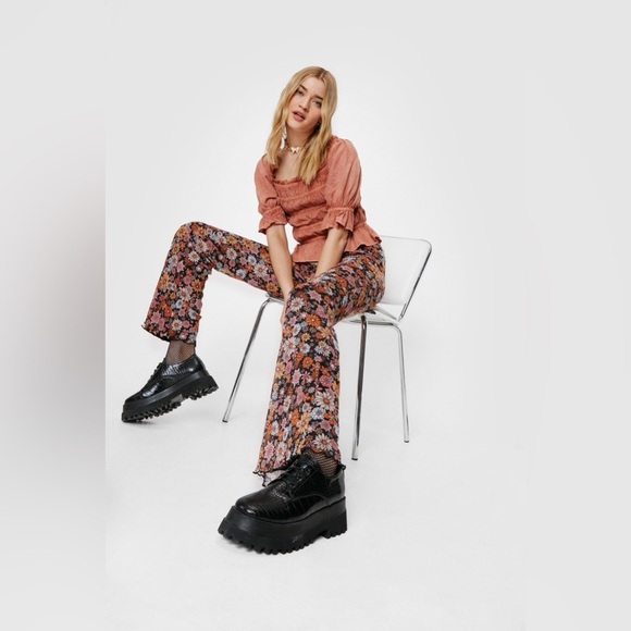 Nasty Gal Floral Print Mesh Flared Pants - Picture 1 of 6
